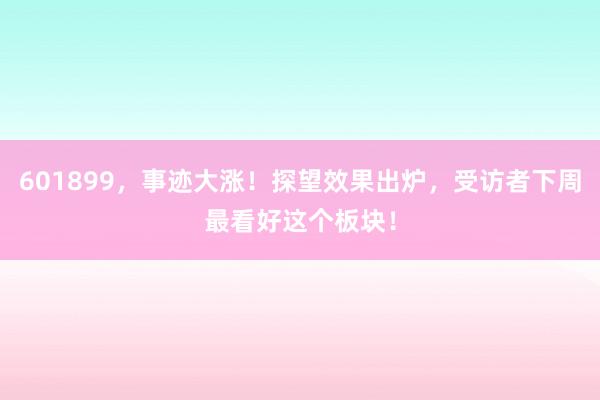 601899，事迹大涨！探望效果出炉，受访者下周最看好这个板块！