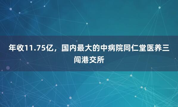 年收11.75亿，国内最大的中病院同仁堂医养三闯港交所
