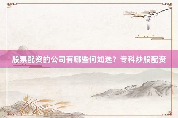 股票配资的公司有哪些何如选？专科炒股配资
