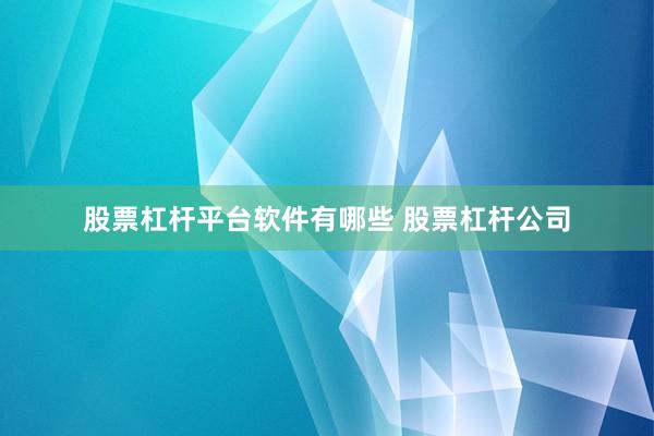 股票杠杆平台软件有哪些 股票杠杆公司