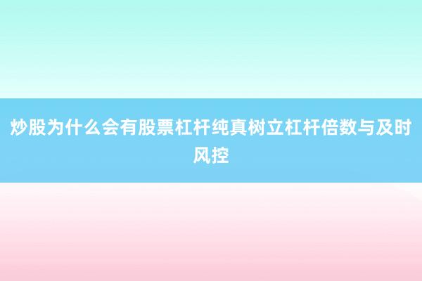 炒股为什么会有股票杠杆纯真树立杠杆倍数与及时风控