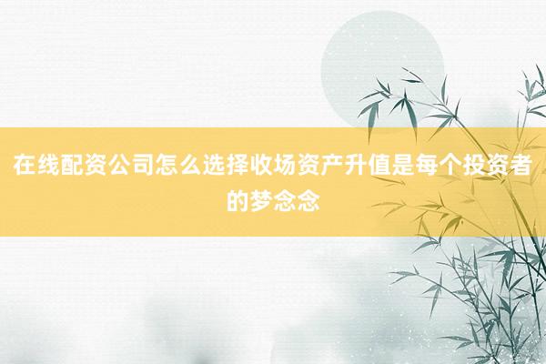 在线配资公司怎么选择收场资产升值是每个投资者的梦念念