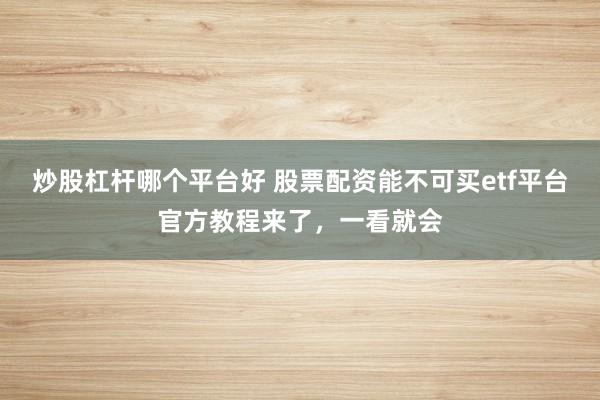炒股杠杆哪个平台好 股票配资能不可买etf平台官方教程来了，一看就会