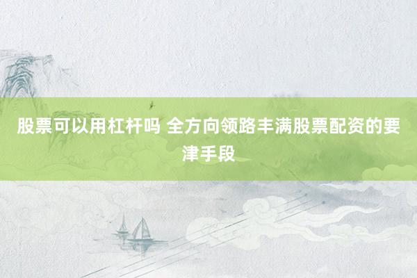 股票可以用杠杆吗 全方向领路丰满股票配资的要津手段