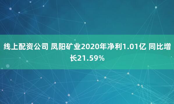 线上配资公司 凤阳矿业2020年净利1.01亿 同比增长21.59%