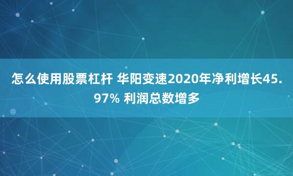 怎么使用股票杠杆 华阳变速2020年净利增长45.97% 利润总数增多
