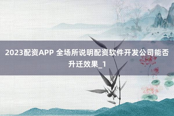 2023配资APP 全场所说明配资软件开发公司能否升迁效果_1