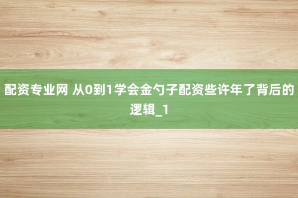 配资专业网 从0到1学会金勺子配资些许年了背后的逻辑_1