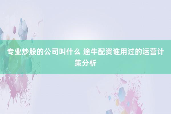 专业炒股的公司叫什么 途牛配资谁用过的运营计策分析