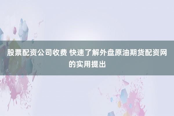 股票配资公司收费 快速了解外盘原油期货配资网的实用提出
