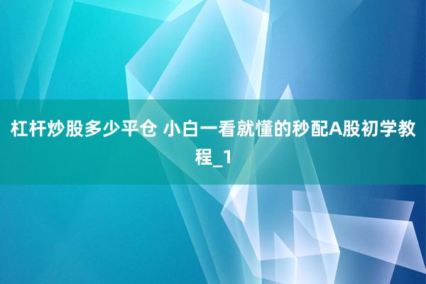 杠杆炒股多少平仓 小白一看就懂的秒配A股初学教程_1