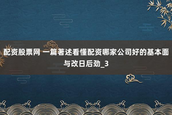 配资股票网 一篇著述看懂配资哪家公司好的基本面与改日后劲_3