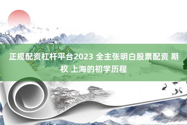 正规配资杠杆平台2023 全主张明白股票配资 期权 上海的初学历程