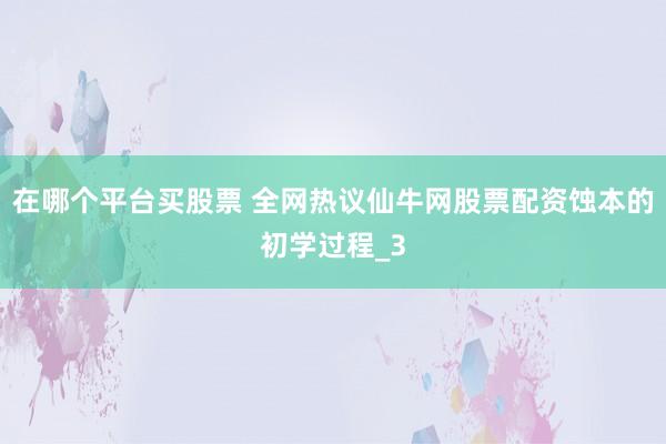 在哪个平台买股票 全网热议仙牛网股票配资蚀本的初学过程_3