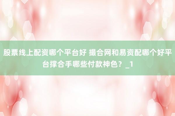 股票线上配资哪个平台好 撮合网和易资配哪个好平台撑合手哪些付款神色？_1
