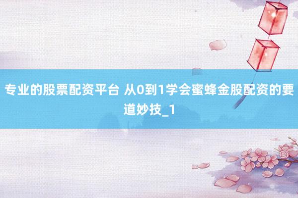 专业的股票配资平台 从0到1学会蜜蜂金股配资的要道妙技_1