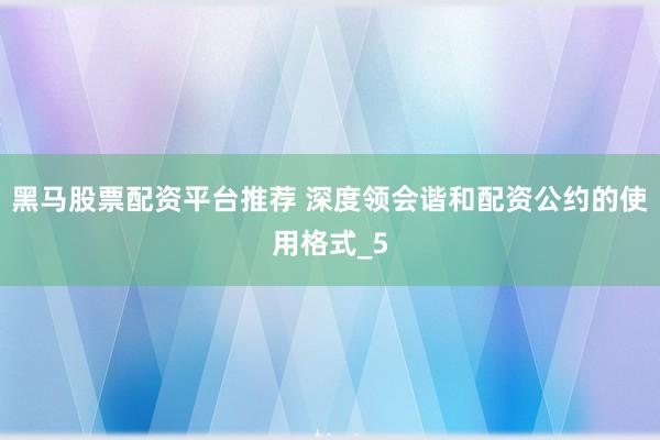 黑马股票配资平台推荐 深度领会谐和配资公约的使用格式_5