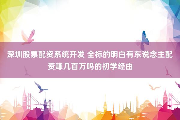 深圳股票配资系统开发 全标的明白有东说念主配资赚几百万吗的初学经由