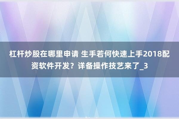 杠杆炒股在哪里申请 生手若何快速上手2018配资软件开发？详备操作技艺来了_3