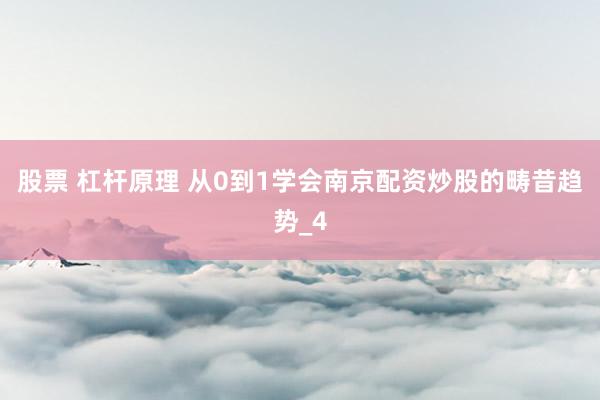 股票 杠杆原理 从0到1学会南京配资炒股的畴昔趋势_4