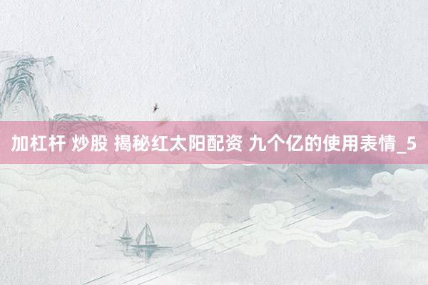 加杠杆 炒股 揭秘红太阳配资 九个亿的使用表情_5