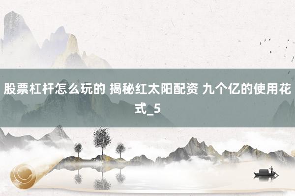 股票杠杆怎么玩的 揭秘红太阳配资 九个亿的使用花式_5