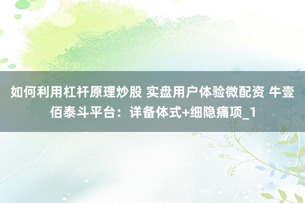 如何利用杠杆原理炒股 实盘用户体验微配资 牛壹佰泰斗平台：详备体式+细隐痛项_1