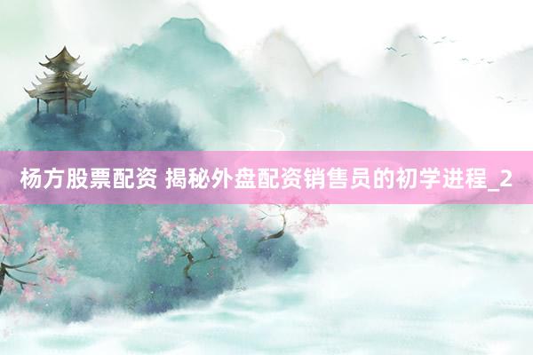 杨方股票配资 揭秘外盘配资销售员的初学进程_2