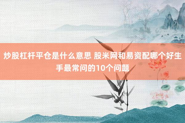炒股杠杆平仓是什么意思 股米网和易资配哪个好生手最常问的10个问题
