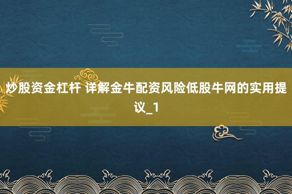炒股资金杠杆 详解金牛配资风险低股牛网的实用提议_1